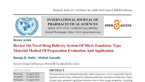 Review On Novel Drug Delivery System Of Micro Emulsion Type Material