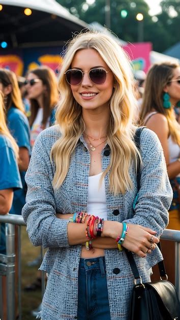 Stylish Skinny Blonde Girl In Trendy Fashion Premium AI Generated Image