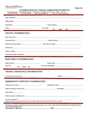 Fillable Online Mta Form B International Travel Form For Students