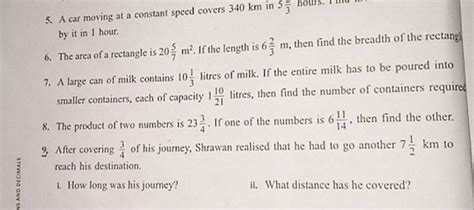 5. A car moving at a constant speed covers 340 km in 532 by it in 1 hour..