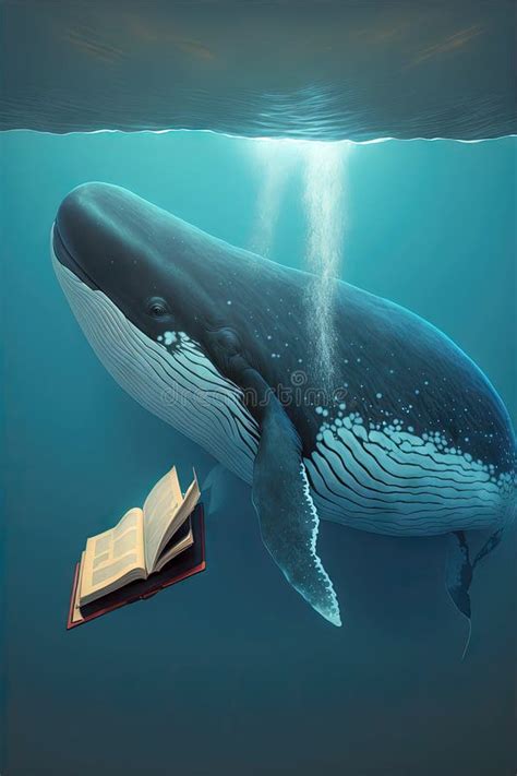 Whale Reading Book Adorable Smart Sea Creature Character Sitting With