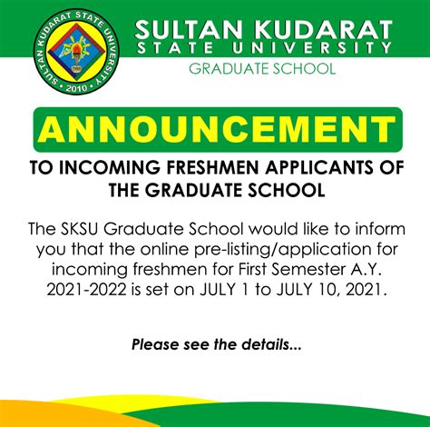 Graduate School: Online Pre-listing/Application for Incoming Freshmen for First Semester A.Y ...