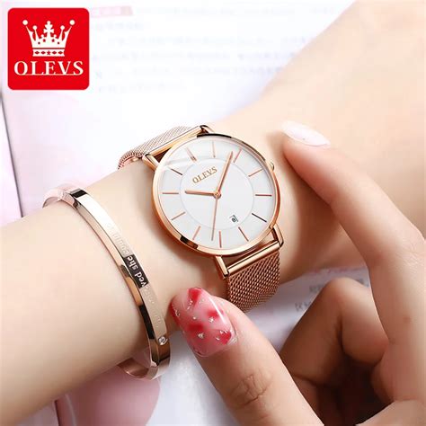 OLEVS Reloj De Cuarzo Ultradelgado Para Mujer Pulsera De Oro Rosa De