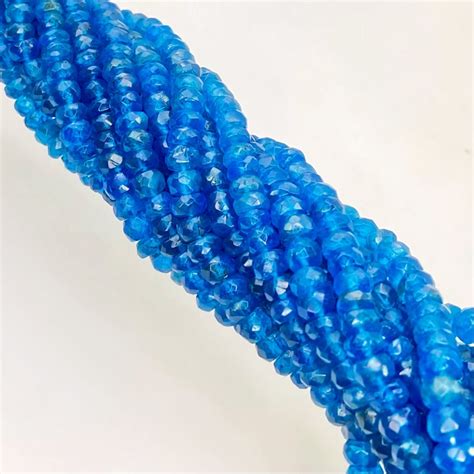 Natural Neon Blue Apatite Mm Faceted Rondelle Gemstone Beads Strand