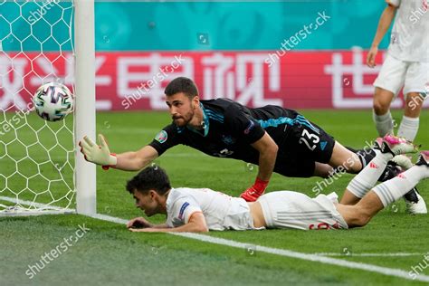 Spains Goalkeeper Unai Simon Dives Save Editorial Stock Photo Stock