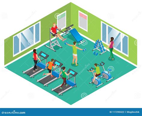 Isometric Gym Fitness Club Sport Center Interior With Cardio Room Gym