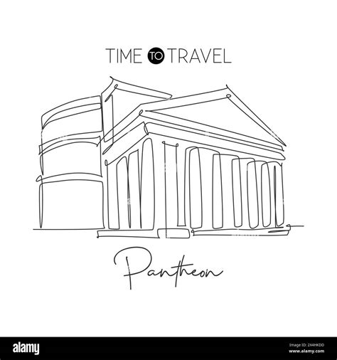 One Continuous Line Drawing Ancient Roman Building Pantheon Landmark