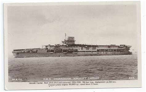 Royal Navy Courageous Class Aircraft Carrier Postcards