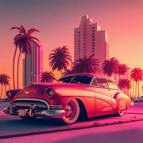 Retro Futuristic Car And Palm En El Estilo De Los A Os Ilustraci N