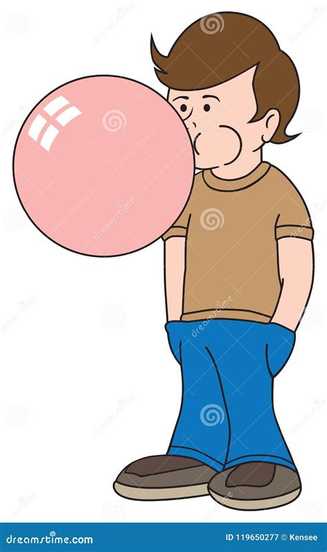 Kid Blowing Huge Gum Bubble Cartoon Vector | CartoonDealer.com #119650277