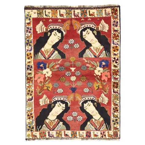 Vintage Persian Shiraz Pictorial Rug Wall Hanging Persian Tapestry