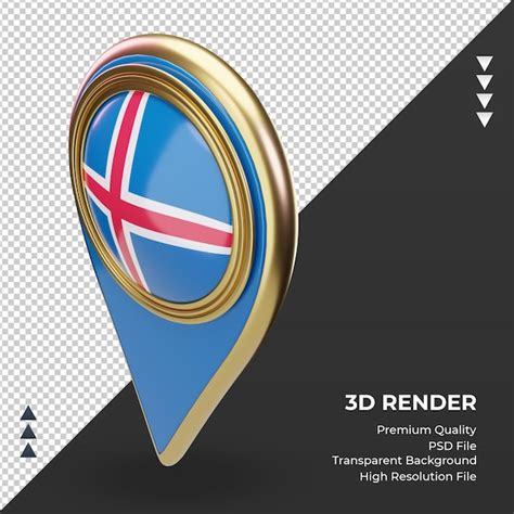 Pin de ubicación 3d bandera de islandia representación vista derecha