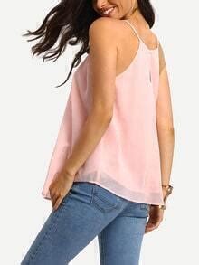 Pink Spaghetti Strap Pleated Cami Top Shein Sheinside