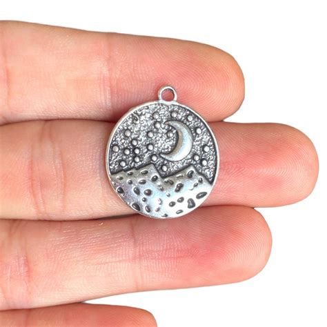 Silver Moon Charm Antique Silver Plated Mountain Charms Moon Pendant