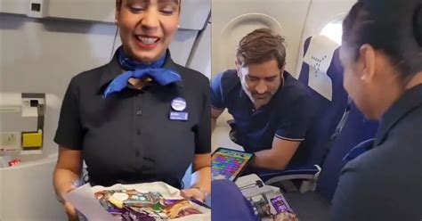 Watch Air Hostess Stuns Ms Dhoni With Chocolates And Special Note At 30 000 Feet Above Air