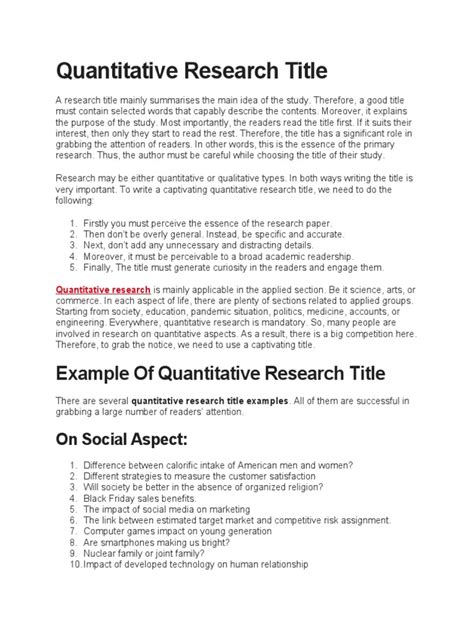 Quantitative Research Title Samples | PDF | Quantitative Research ...