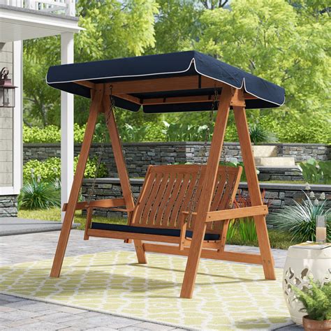 Darby Home Co Peggy 2 Person Solid Wood Porch Swing With Canopy