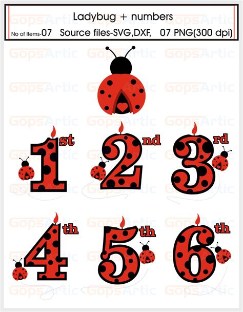 Ladybug Más Números Svg Dxf Png Archivos Etsy México