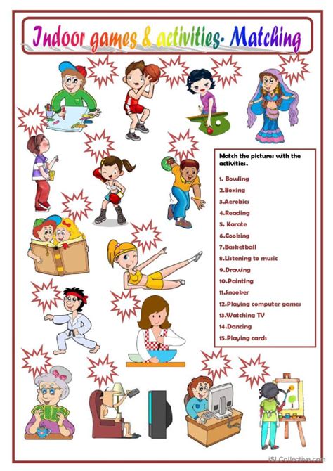 INDOOR GAMES ACTIVITIES English ESL Worksheets Pdf Doc