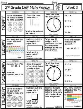 Freebie Nd Grade Math Spiral Review By Thomas Teachable Moments