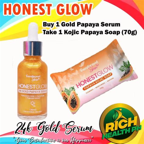 Honest Glow 24k Gold Papaya Serum 30ml With Freebie Kojic Papaya Soap