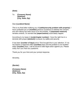 Tenant Complaint Letter To Landlord Template