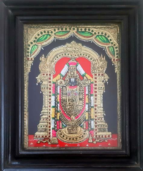 Carat Gold Foil Teak Wood Lord Balaji Tanjore Painting Size