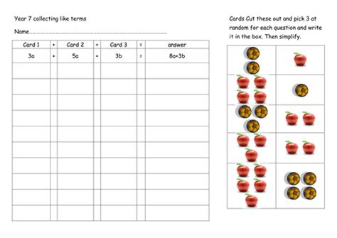 Simplifying Expressions Low Ability Differentiated Teaching Resources