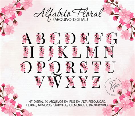 Alfabeto Floral Rosa Kit Digital Elo7 Produtos Especiais