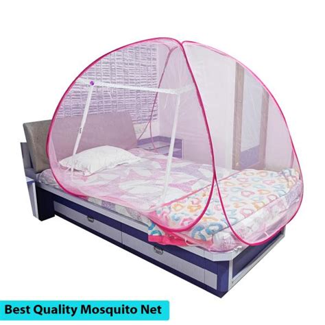 SILVER SHINE Polyester Foldable For Single Bed Pink Color Tent Mosquito