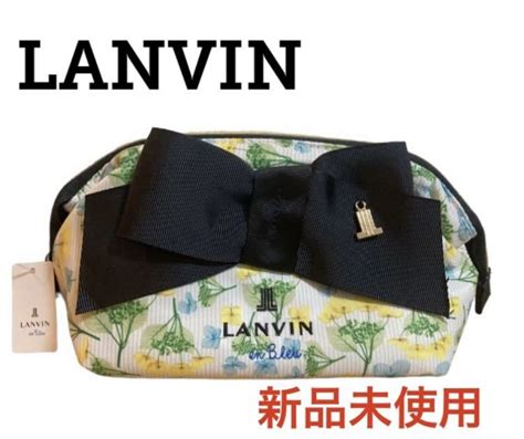 【未使用】【新品未使用 タグ付 即日発送】ランバン オンブルー ロゴ 刺繍 パール ポーチ Lanvin フラワー 化粧 花柄 フラワー