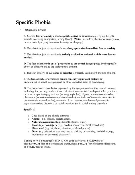 Anxiety Disorders These Notes Are Summaries Of Both Lecture And Dsm