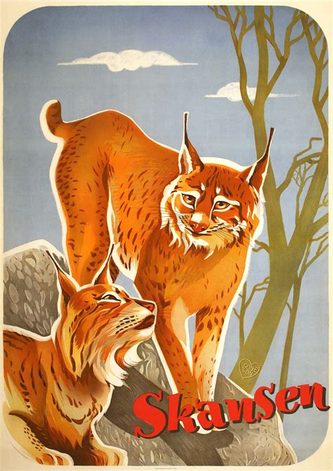 Swedish Skansen Lynx Couple Poster 1954 By Ivar Haeggstroms Etsy