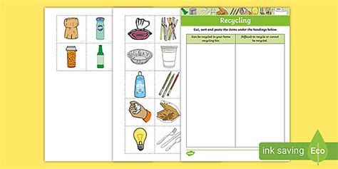 Recycling Sort Worksheet Teacher Made Twinkl