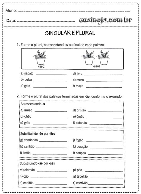 Singular E Plural Exercícios - Atividades de plural e singular - Atividades Educação Infantil