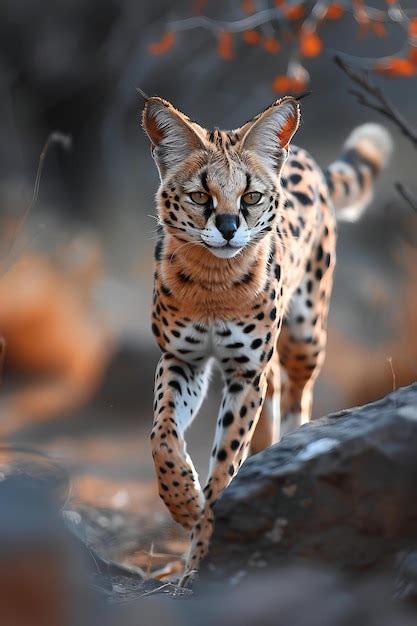 Premium Photo Graphic Serval Cat Walking On Rock In Savanna Full Body