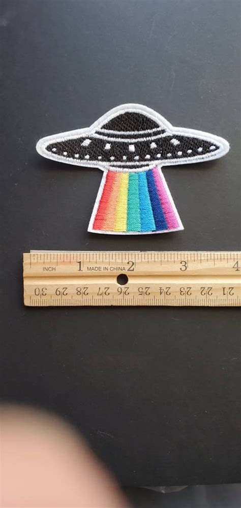 UFO Rainbow Alien Spaceship Embroidered Iron On Patches 3pcs Etsy