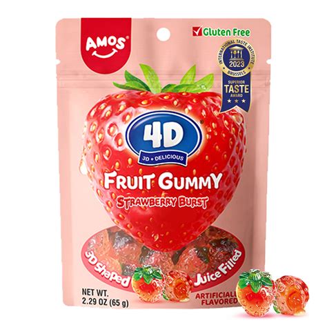 Amos D Fruit Gummy Strawberry Burst Fruity Snacks Jelly Filled Gummies