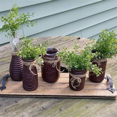 Mason Jar Centerpiece Milk Jar Decor Rustic Wood Tray With Etsy