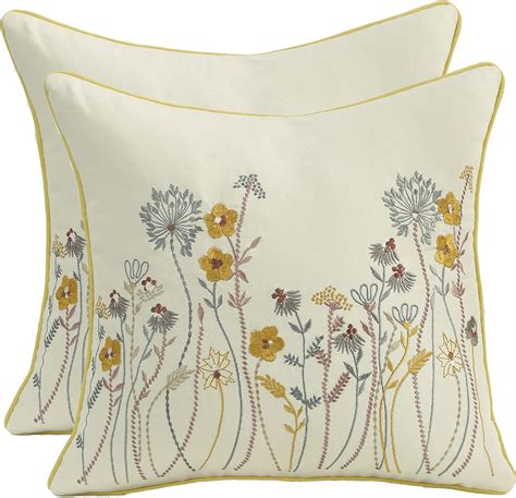 Tosleo Embroidered Throw Pillow Covers 18 X 18 Inch Pack Of 2 Spring Decorative