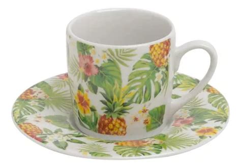 Juego de 6 tazas de café con platillos 90 ml color piña fiesta