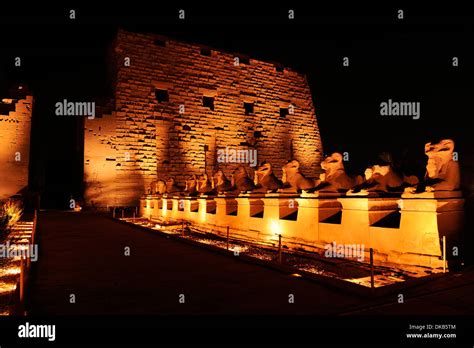 Line Of Sphinx And First Pylon Karnak Temple Sound And Light Show