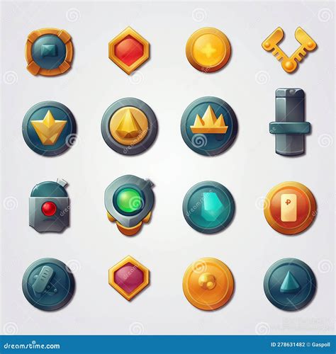 Game Ui Assets Set Gaming User Interface Icons Collection Vector Illustration Stock