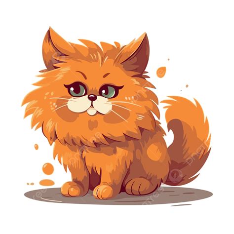 Fluffy Cat Vector Sticker Clipart Cartoon Orange Cat Sitting On The