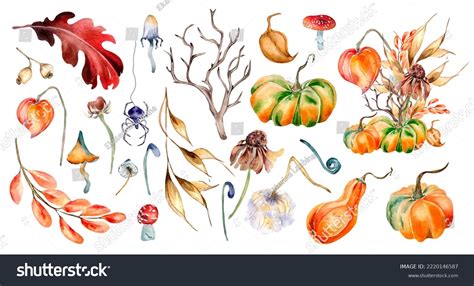 Clipart Halloween Colorful Plants Watercolor Illustration Stock Illustration 2220146587