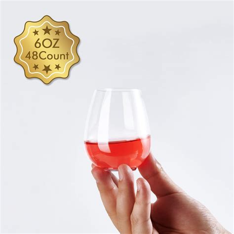 Focusline 48 Pack Plastic Wine Glasses Stemless 6 Oz Mini Crystal