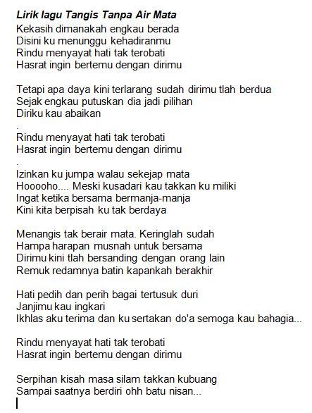 Lirik lagu Tasya Rosmala - Tangis Tanpa Air Mata