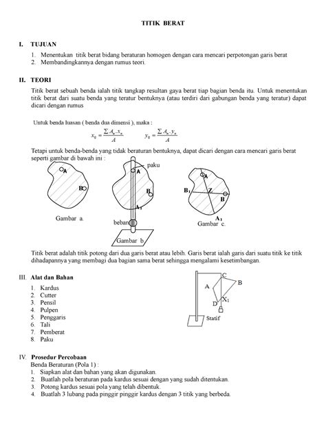 Laporan Praktikum Menentukan Titik Berat TITIK BERAT I TUJUAN