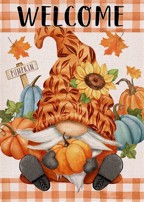 Amazon Dyrenson Welcome Fall Gnome Pumpkin Decorative Garden Flag