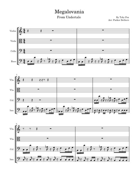 Megalovania Toby Fox Megalovania Sheet Music For Violin Viola Cello Bass Guitar String